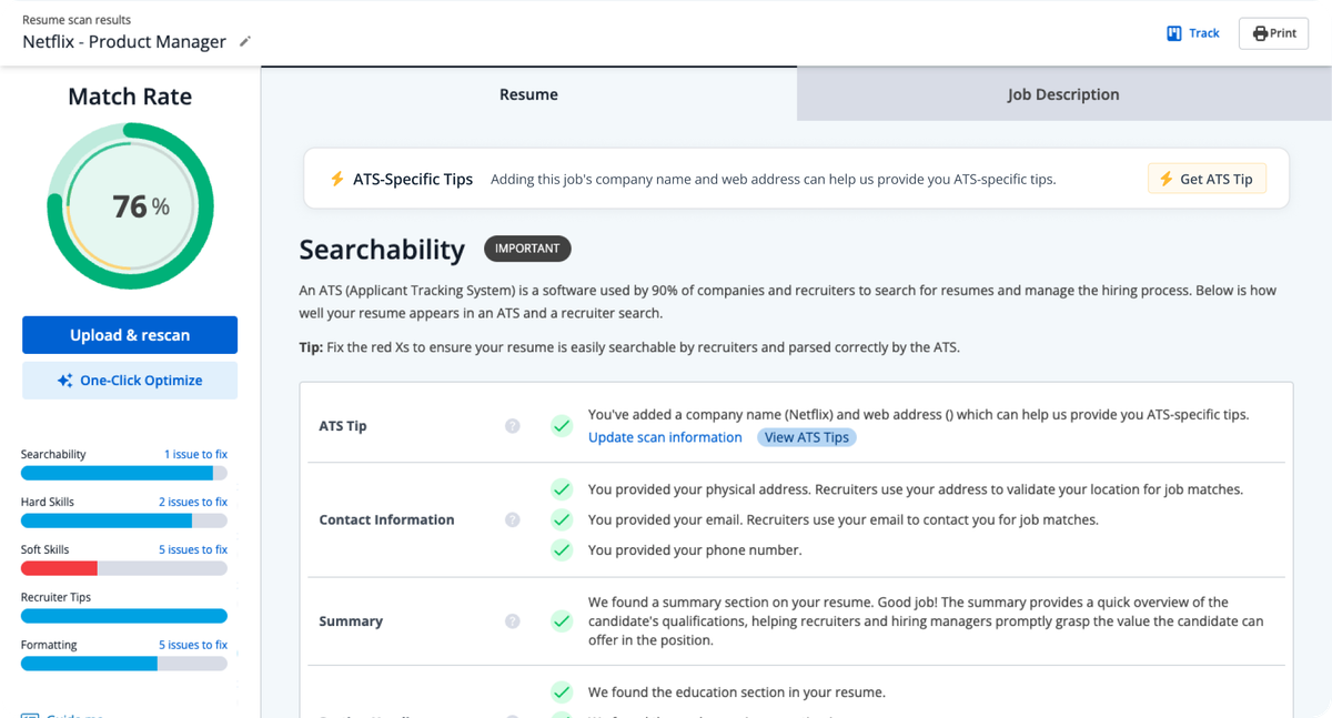 Отчёт о соответствии резюме требованиям вакансии