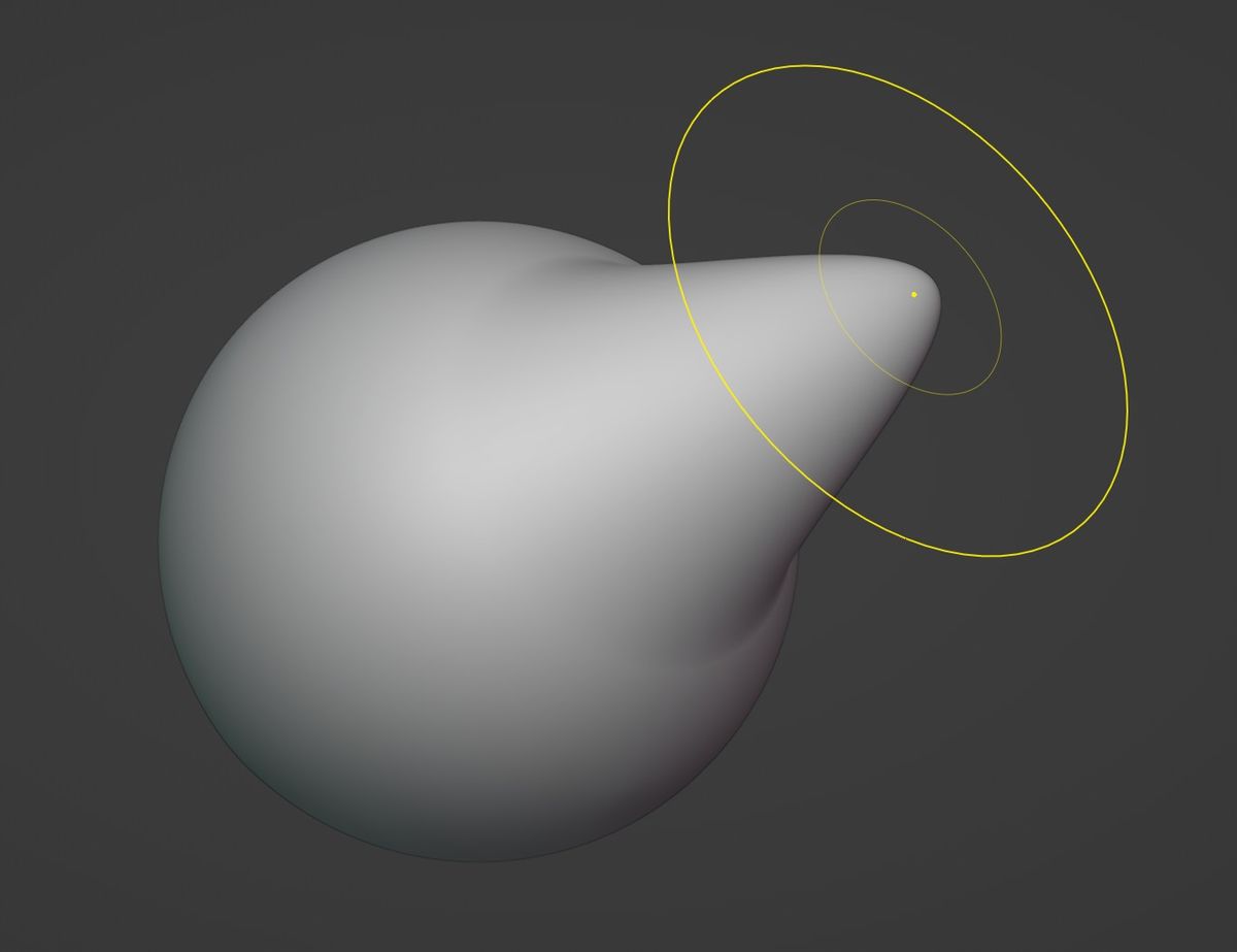 Пример идеальной работы кисти Grab: плавное перемещение группы вершин на модели