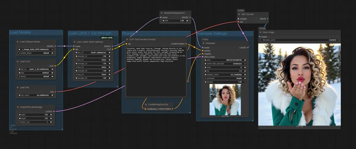 Скриншот рабочего процесса ComfyUI для LoRA-обучения Z-Image Turbo