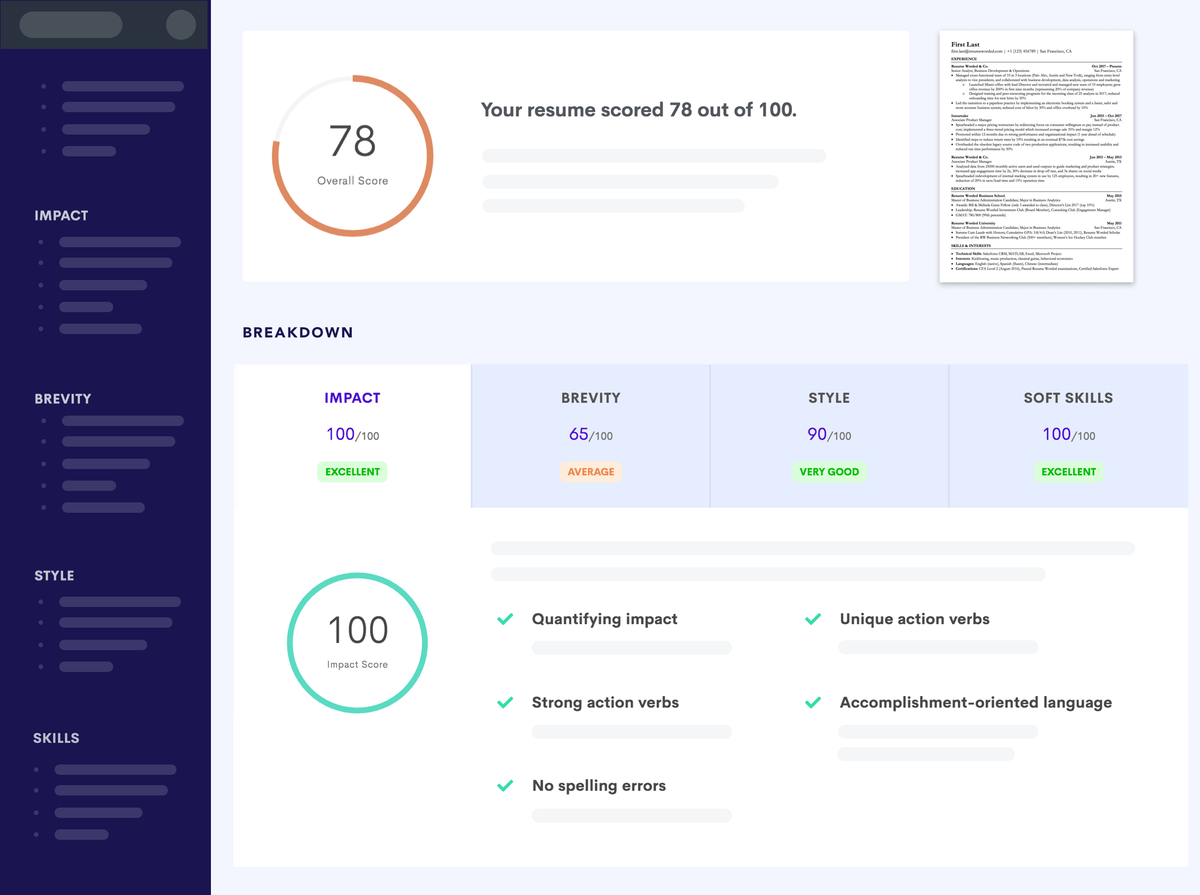 Интерфейс платформы Score My Resume